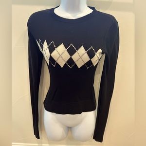 Priorities Black Argyle Blouse - Small